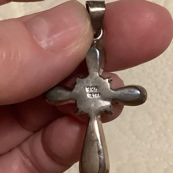 𝅺sterling SILVER 925 TURQUOISE INLAID LARGE CROSS​ - Picture 7 of 8